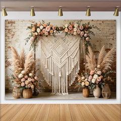 Lofaris Toile de fond de mariage bohème avec macramé et herbe de pampa, décor floral rustique pour studio photo