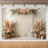 Lofaris Toile de fond de photographie bohème florale avec macramé et roses, élégant arrière-plan pour studio photo ou événement