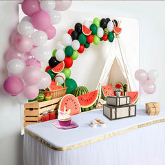 Lofaris Toile de fond de photographie d'été avec pastèques et ballons colorés, décor de pique-nique ludique pour studio photo ou fête d'enfants