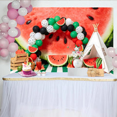 Lofaris Toile de fond pour anniversaire pastèque avec ballons et tipi, décor de fête estivale pour studio photo