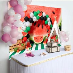 Lofaris Toile de fond pour anniversaire pastèque avec ballons et tipi, décor de fête estivale pour studio photo