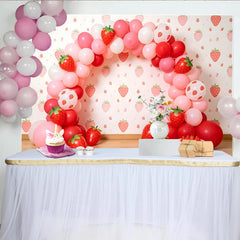 Lofaris Toile de fond rose et rouge avec motifs fraise et ballons pour anniversaire, charmant décor de fête pour studio photo et célébration