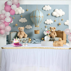 Lofaris Toile de fond pour baby shower montgolfière bleu ciel avec nuages et étoiles, décor de rêve pour photographie de nouveau-né