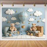 Lofaris Toile de fond pour baby shower montgolfière bleu ciel avec nuages et étoiles, décor de rêve pour photographie de nouveau-né