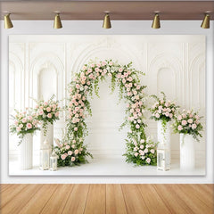 Lofaris Toile de fond florale rose pour mariage avec arche et roses pâles, magnifique arrière-plan de cérémonie pour studio photo