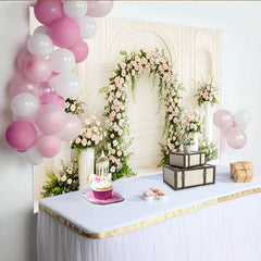 Lofaris Toile de fond de mariage avec arche florale roses roses et verdure, élégant décor romantique pour studio photo et événement