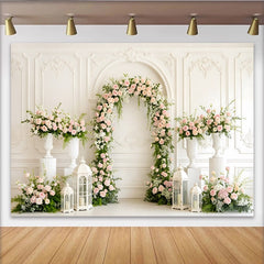 Lofaris Toile de fond de mariage florale avec arche de roses roses et blanches, élégant décor de cérémonie pour studio photo