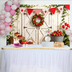 Lofaris Toile de fond de photographie rustique avec fraises et tulipes, arrière-plan printanier pour studio photo