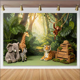 Lofaris Toile de fond de photographie jungle luxuriante avec animaux sauvages, arrière-plan pour studio photo ou fête d'anniversaire enfants
