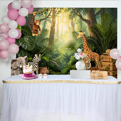 Lofaris Toile de fond pour baby shower safari jungle avec animaux et feuillage vert luxuriant, pour photographie d'enfants et décoration