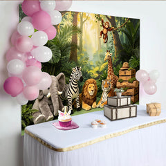 Lofaris Toile de fond baby shower safari jungle avec animaux sauvages, magnifique arrière-plan vert tropical pour studio photo