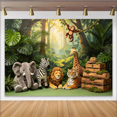 Lofaris Toile de fond baby shower safari jungle avec animaux sauvages, magnifique arrière-plan vert tropical pour studio photo