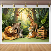Lofaris Toile de fond pour baby shower safari avec animaux de la jungle et feuillage luxuriant, magnifique décor pour séance photo