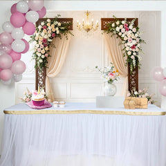 Lofaris Toile de fond de mariage élégante avec arches florales et roses, somptueux arrière-plan pour cérémonie et séance photo