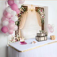 Lofaris Toile de fond de mariage élégante avec arches florales et roses, somptueux arrière-plan pour cérémonie et séance photo