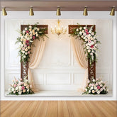 Lofaris Toile de fond de mariage élégante avec arches florales et roses, somptueux arrière-plan pour cérémonie et séance photo