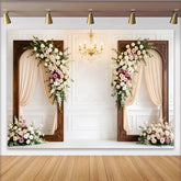 Lofaris Toile de fond florale élégante avec roses et cadres en bois pour mariage, somptueux arrière-plan pour studio photo et célébrations