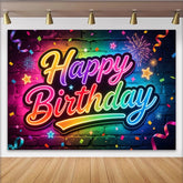 Lofaris Toile de fond joyeux anniversaire néon coloré sur mur de briques, arrière-plan lumineux avec confettis pour studio photo
