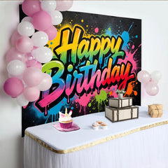 Lofaris Toile de fond anniversaire graffiti couleurs vives, arrière-plan moderne arc-en-ciel pour studio photo et fête