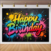 Lofaris Toile de fond anniversaire graffiti couleurs vives, arrière-plan moderne arc-en-ciel pour studio photo et fête