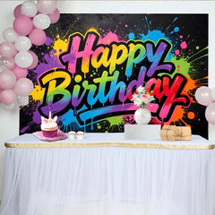 Lofaris Toile de fond anniversaire graffiti coloré et néon, arrière-plan de fête vibrant avec éclaboussures pour studio photo