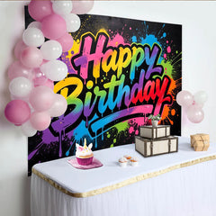 Lofaris Toile de fond anniversaire graffiti coloré et néon, arrière-plan de fête vibrant avec éclaboussures pour studio photo