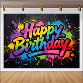 Lofaris Toile de fond anniversaire graffiti coloré et néon, arrière-plan de fête vibrant avec éclaboussures pour studio photo