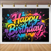 Lofaris Toile de fond anniversaire graffiti coloré avec éclaboussures de peinture, arrière-plan vibrant pour célébration et séance photo