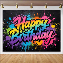 Lofaris Toile de fond anniversaire graffiti coloré avec éclaboussures de peinture, arrière-plan vibrant pour célébration et séance photo
