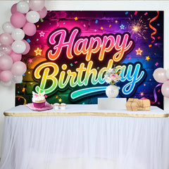 Lofaris Toile de fond joyeux anniversaire néon aux couleurs vives et confettis, arrière-plan lumineux pour fête et studio photo