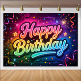 Lofaris Toile de fond joyeux anniversaire néon aux couleurs vives et confettis, arrière-plan lumineux pour fête et studio photo