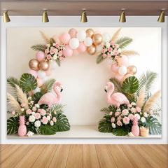 Lofaris Toile de fond flamant rose tropical pour anniversaire fille, décor de fête avec ballons et fleurs pour studio photo