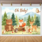 Lofaris Toile de fond aquarelle Oh Baby avec animaux de la forêt mignons, magnifique arrière-plan pour fête prénatale et séance photo