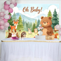 Lofaris Toile de fond aquarelle animaux de la forêt pour baby shower, adorable décor de fête prénatale pour séance photo de nouveau-né