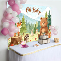 Lofaris Toile de fond aquarelle animaux de la forêt pour baby shower, adorable décor de fête prénatale pour séance photo de nouveau-né