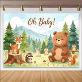 Lofaris Toile de fond aquarelle animaux de la forêt pour baby shower, adorable décor de fête prénatale pour séance photo de nouveau-né