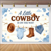 Lofaris Toile de fond pour baby shower garçon thème cowboy avec bottes et chapeaux, arrière-plan western nuages et étoiles pour fête prénatale