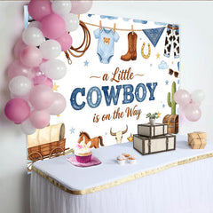Lofaris Toile de fond pour baby shower thème cowboy avec bottes et chapeau, arrière-plan western bleu et marron pour studio photo