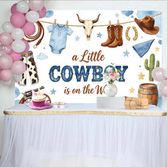 Lofaris Toile de fond pour baby shower petit cowboy avec bottes et lasso, arrière-plan de fête western pour garçon et studio photo