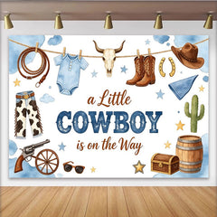Lofaris Toile de fond pour baby shower petit cowboy avec bottes et lasso, arrière-plan de fête western pour garçon et studio photo