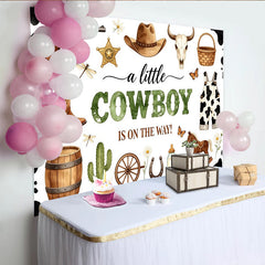 Lofaris Toile de fond baby shower cowboy avec bottes, chapeau et imprimé vache, décor western pour garçon et séance photo
