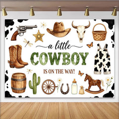 Lofaris Toile de fond baby shower cowboy avec bottes, chapeau et imprimé vache, décor western pour garçon et séance photo