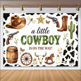 Lofaris Toile de fond baby shower petit cowboy western avec chapeau et bottes, décor de fête imprimé vache et cactus pour séance photo