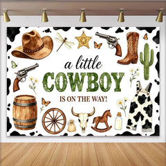 Lofaris Toile de fond baby shower petit cowboy western avec chapeau et bottes, décor de fête imprimé vache et cactus pour séance photo