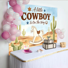 Lofaris Toile de fond pour baby shower cowboy avec cheval à bascule et cactus, magnifique arrière-plan western désert pour séance photo