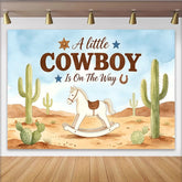 Lofaris Toile de fond pour baby shower cowboy avec cheval à bascule et cactus, magnifique arrière-plan western désert pour séance photo