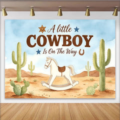 Lofaris Toile de fond pour baby shower cowboy avec cheval à bascule et cactus, magnifique arrière-plan western désert pour séance photo