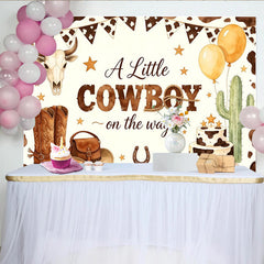 Lofaris Toile de fond pour baby shower cowboy avec bottes chapeau et cactus, magnifique décor de fête prénatale pour garçon