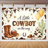 Lofaris Toile de fond pour baby shower cowboy avec bottes chapeau et cactus, magnifique décor de fête prénatale pour garçon