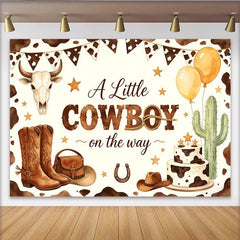 Lofaris Toile de fond pour baby shower cowboy avec bottes chapeau et cactus, magnifique décor de fête prénatale pour garçon